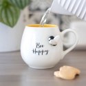 Zaokrąglony ceramiczny kubek z nadrukiem - Bee Happy 350ml