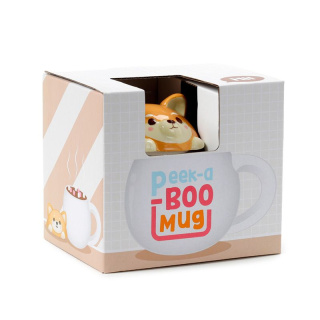 Ceramiczny kubek z przykrywką Podglądający Shiba Inu 450ml