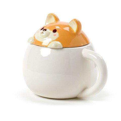 Ceramiczny kubek z przykrywką Podglądający Shiba Inu 450ml