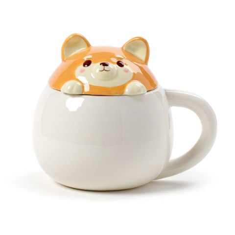 Ceramiczny kubek z przykrywką Podglądający Shiba Inu 450ml