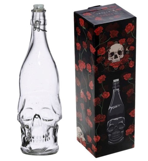 Szklana butelka 1L Czaszki i róże na wino nalewki