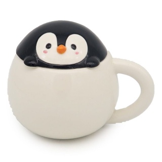 Ceramiczny kubek z przykrywką Podglądający Pingwin 450ml