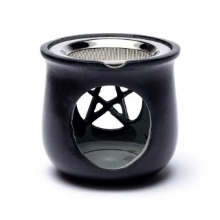 Kadzielnica Pentagram - steatyt czarny + sito