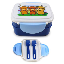 Pudełko na lunch Bento Clip Lock ze sztućcami Trzy wesołe krówki