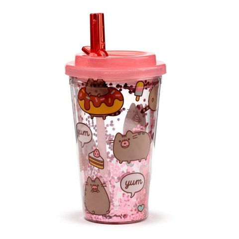 Pusheen Foodie Kubek z podwójnymi ściankami ze słomką i pokrywką 500ml