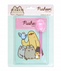 Zestaw: Notes Pusheen + długopis z pomponem - pamiętnik dla dziewczynki