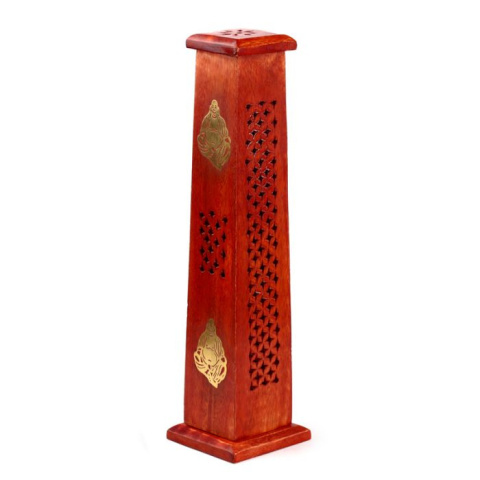 Kadzielnica z drewna mango na kadzidło w kształcie wieży - Chiński Budda