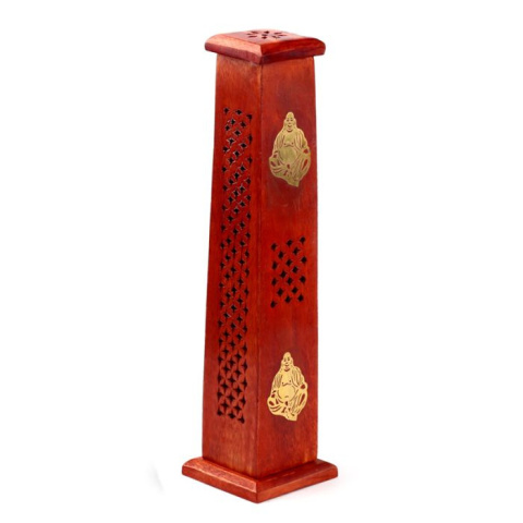 Kadzielnica z drewna mango na kadzidło w kształcie wieży - Chiński Budda