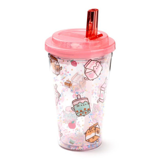 Pusheen Sips Kubek z podwójnymi ściankami ze słomką i pokrywką 500ml