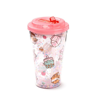 Pusheen Sips Kubek z podwójnymi ściankami ze słomką i pokrywką 500ml