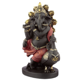 Figurka Słoń Ganesh z fujarką i pawiem 20,5cm