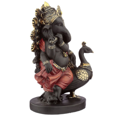 Figurka Słoń Ganesh z fujarką i pawiem 20,5cm