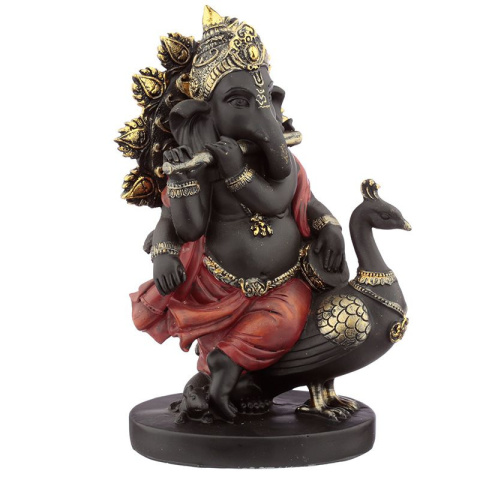 Figurka Słoń Ganesh z fujarką i pawiem 20,5cm