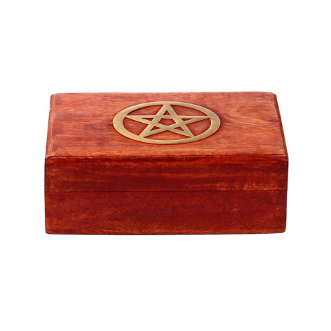Dekoracyjne pudełko z drewna mango z pentagramem 17,5x12,5x6 cm