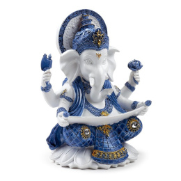 Statuetka Biało-niebieski Ganesh czytający zwój 21,5cm