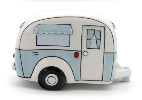 Ceramiczna skarbonka - Home Is Where You Park It Caravan - Niebieska