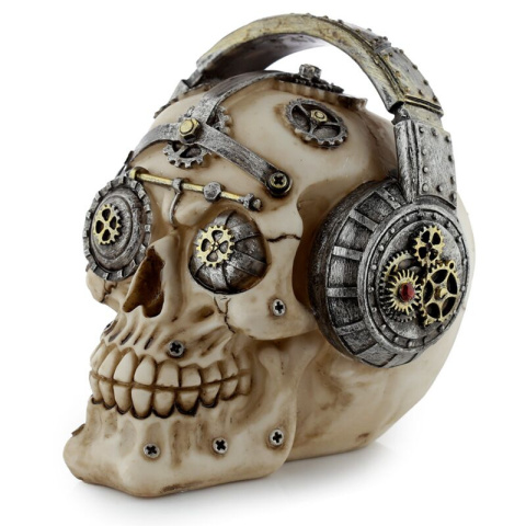 Dekoracyjna Czaszka w stylu Steampunk w słuchawkach - skull 12,5cm