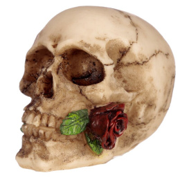 Dekoracyjna Czaszka z czerwoną różą w zębach - skull 7cm