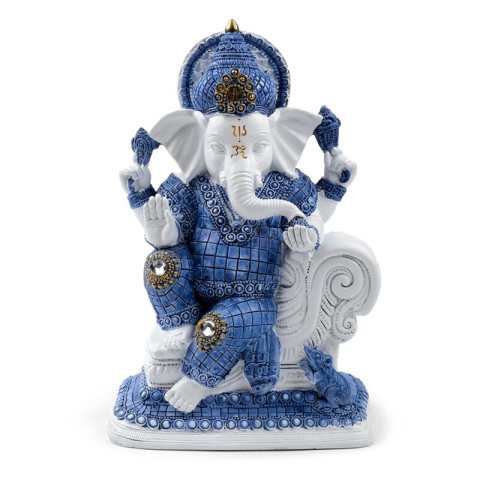 Statuetka Biało-niebieski medytujący Ganesh 21,5cm