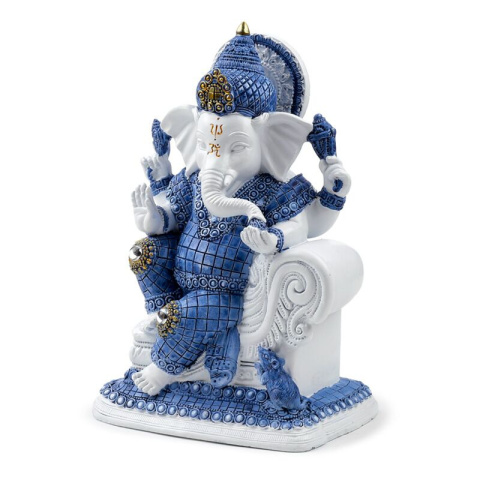 Statuetka Biało-niebieski medytujący Ganesh 21,5cm