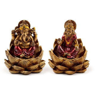 Figurki - Złoty Ganesh & Lakshmi Lotus - Zestaw 2 sztuk 8cm