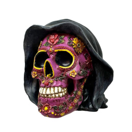 Dzień zmarłych Fioletowa czaszka z kapturem - skull 14cm