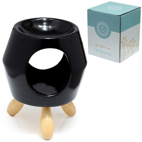 Ceramiczny podgrzewacz olejków na drewnianych nóżkach Eden - czarny