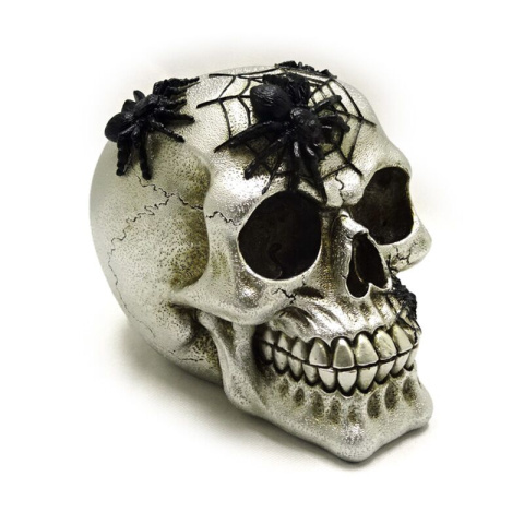 Srebrna czaszka z czarnymi pająkami - skull 10,7cm