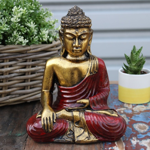 Duża Statuetka Buddy - Czerwony i Złoty 22 cm