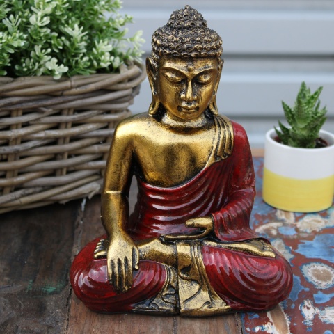 Duża Statuetka Buddy - Czerwony i Złoty 22 cm