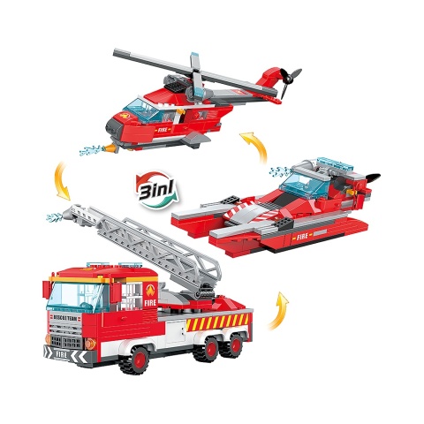 Klocki konstrukcyjne Cogo 3w1 Straż pożarna - samochód helikopter motorówka