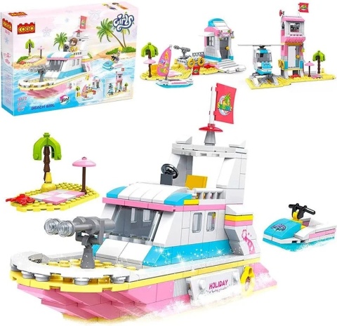 Klocki konstrukcyjne Cogo 3w1 Jacht plaża helikopter i surfing