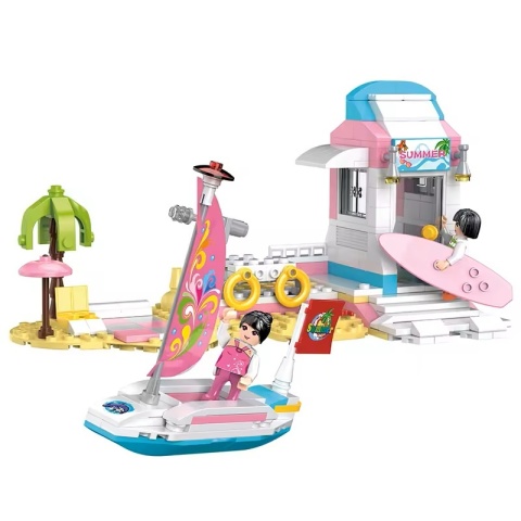 Klocki konstrukcyjne Cogo 3w1 Jacht plaża helikopter i surfing