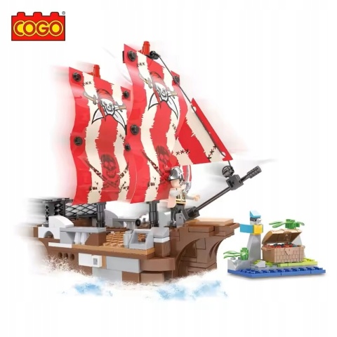 Klocki konstrukcyjne Cogo 3w1 Statek Pirackii wyspa skarbów