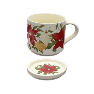 Zestaw porcelanowy kubek z pokrywką - Christmas Botanicals 400ml