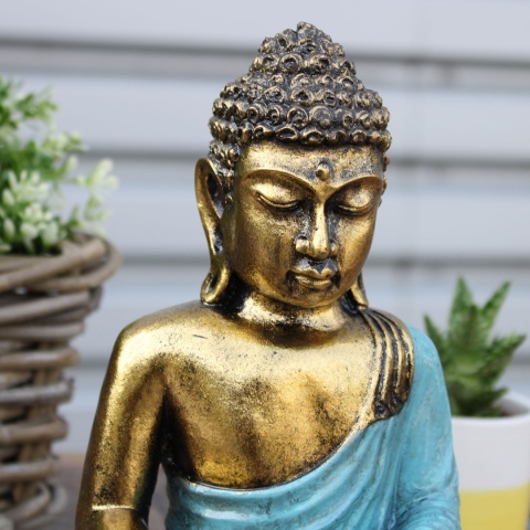Duża Statuetka Buddy - Niebieskozielony i Złoty 22 cm