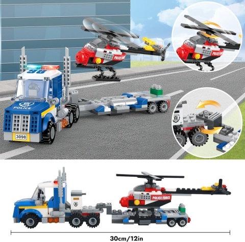 Klocki konstrukcyjne Cogo 3w1 Policja ciężarówka z przyczepą helikopter