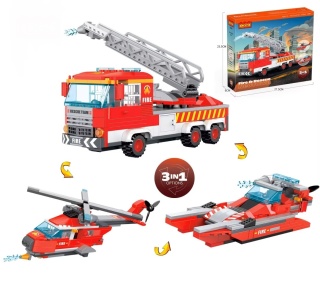 Klocki konstrukcyjne Cogo 3w1 Straż pożarna - samochód helikopter motorówka