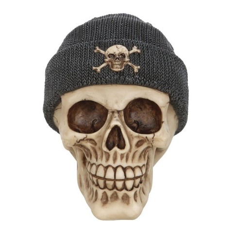 Skull Ornament with Beanie - czaszka 13,5 cm