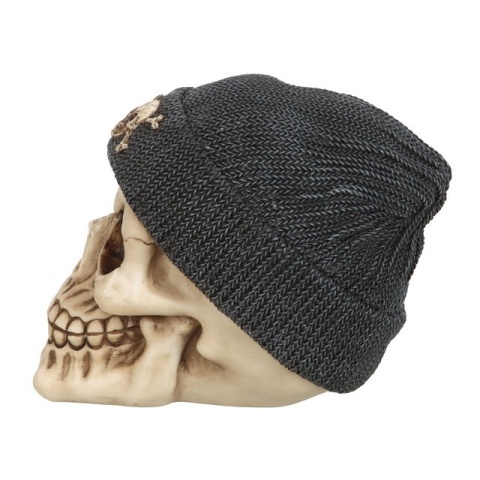 Skull Ornament with Beanie - czaszka 13,5 cm