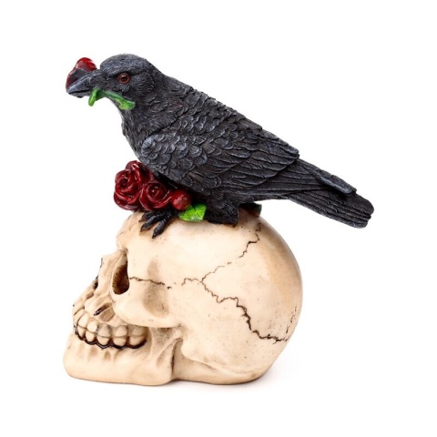 Czaszka z krukiem i czerwonymi różami - skull 16,5cm