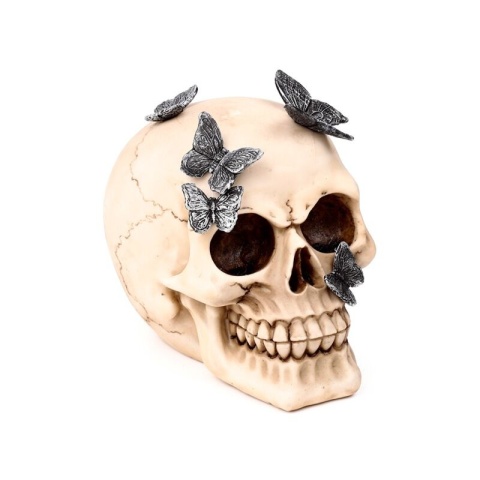Czaszka z metalowymi motylami - skull 13cm