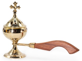 Mosiężna Kadzielnica z Drewnianym Uchwytem - Krzyż