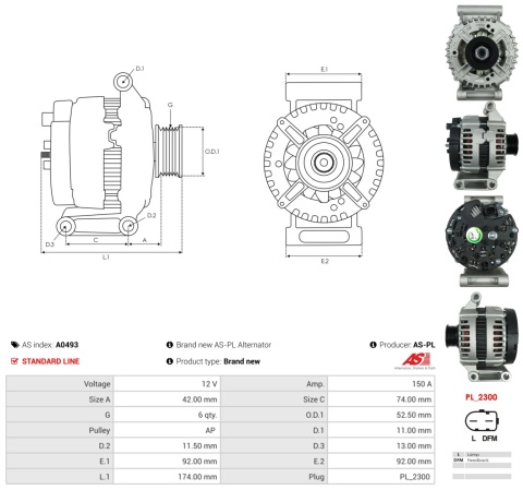 A0493 Nowy alternator 150 amper FORD Transit 2.3 16V LPG RWD