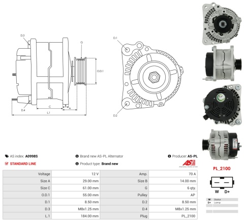 A0998S Nowy alternator VW Golf III Passat Vento 1.9 SDI
