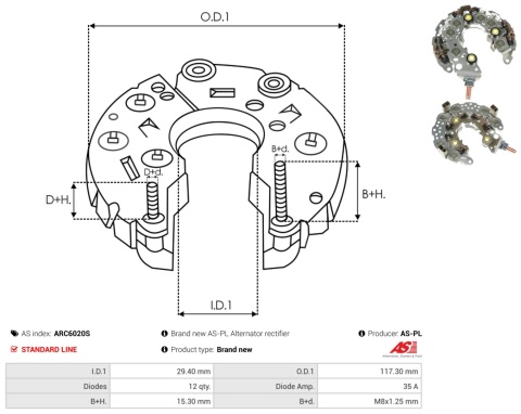 ARC6020S Nowy prostownik alternatora DENSO do Ford Volvo TDCi