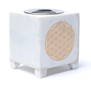 Kadzielnica: Flower of life z białego marmuru 7.6x7.6x8.8cm