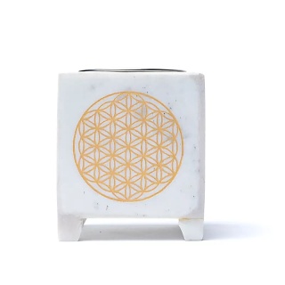 Kadzielnica: Flower of life z białego marmuru 7.6x7.6x8.8cm