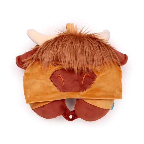 Poduszka podróżna z kapturem - Krowa Szkocka - Hoodeazzz Highland Coo