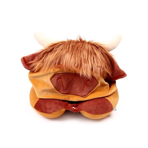 Poduszka podróżna z kapturem - Krowa Szkocka - Hoodeazzz Highland Coo